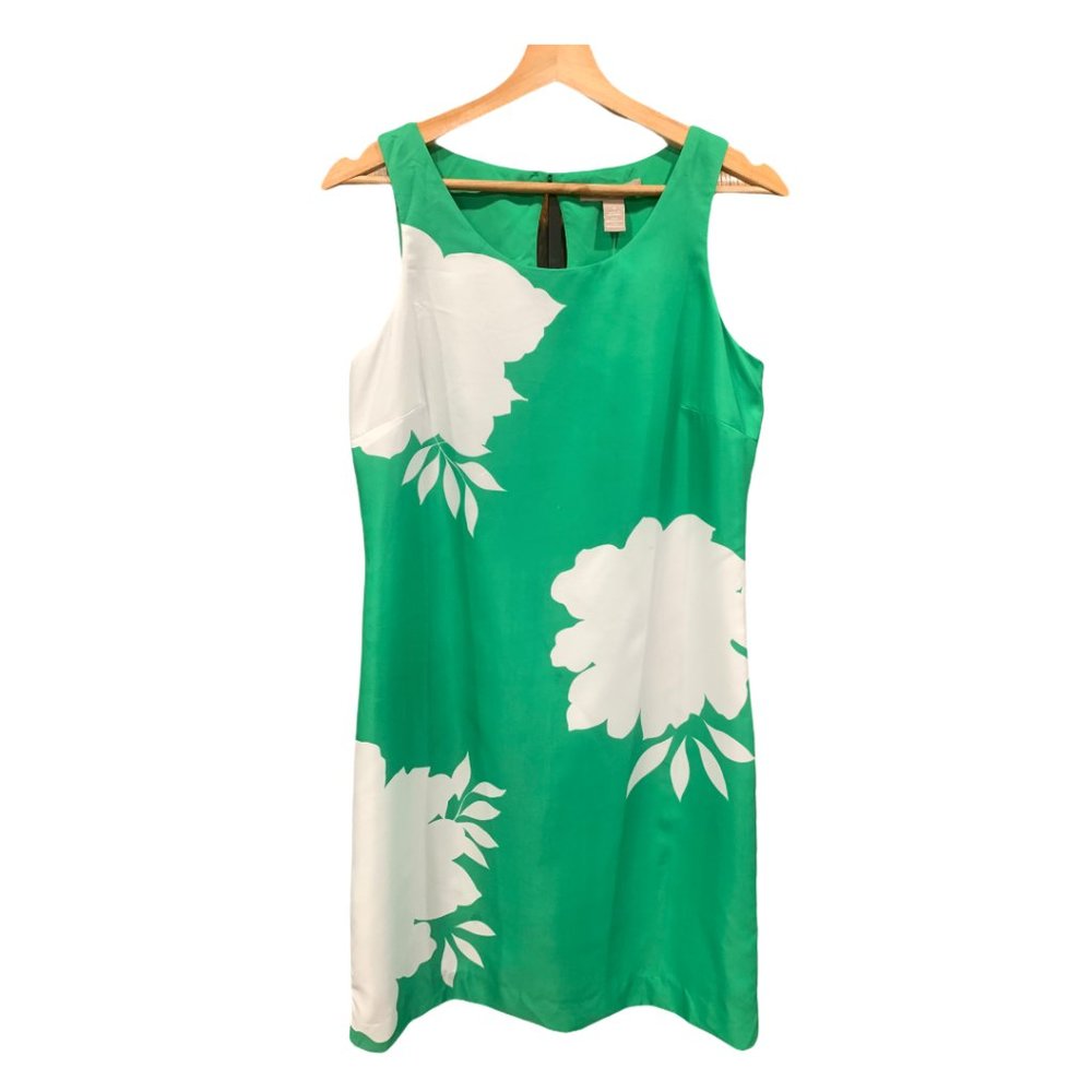 NWT - Kelly Green and White Peony Satin Dress